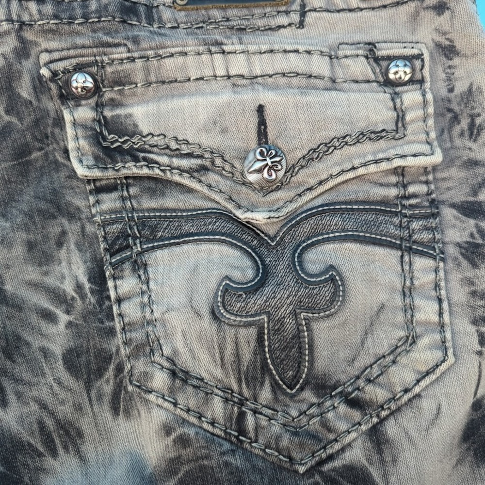 Rock Revival Steven Straight Jeans Mens 36x34 Gray Black Tie Dye Y2K Biker Thick - Picture 8 of 16